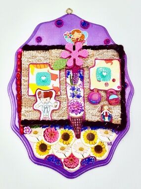 1993 Polly Pocket Mimi Doll Floral Ice Cream Book Wooden Canvas Art